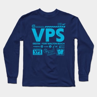 Vintage Destin Fort Walton Beach VPS Airport Code Travel Day Retro Travel Tag Florida Long Sleeve T-Shirt